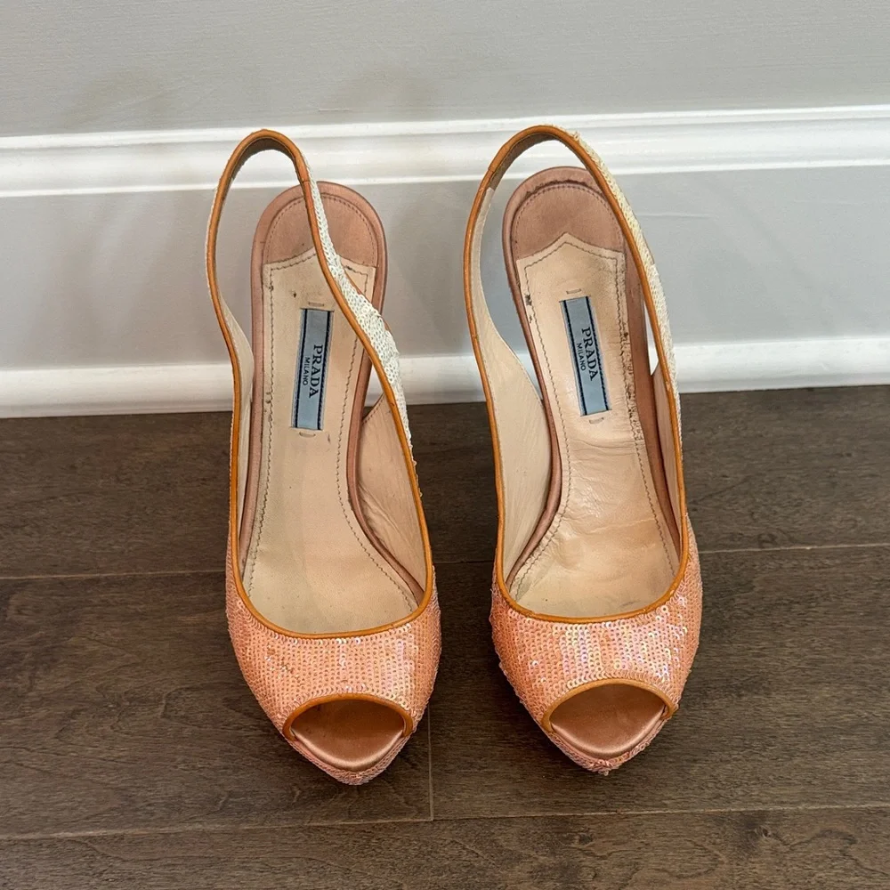 💖Prada Sequin Paillete Peep-Toe Slingback Heels - Picture 4 of 11